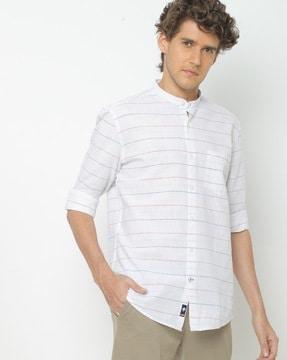 striped slim fit shirt with band collar