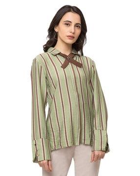 striped slim fit shirt with button accent