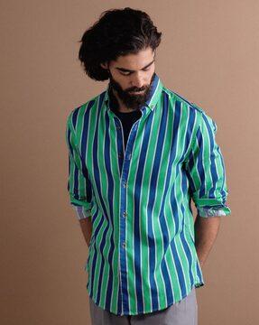 striped slim fit shirt with button-down collar