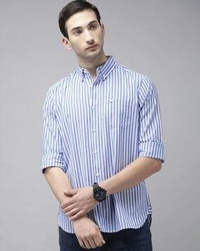 striped slim fit shirt with button-down collar