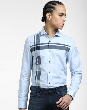 striped slim fit shirt with cuffed sleeves