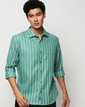 striped slim fit shirt with curved hem