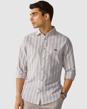 striped slim fit shirt with cutaway collar