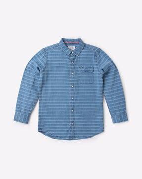 striped slim fit shirt with flap pocket