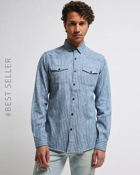 striped slim fit shirt with flap pockets