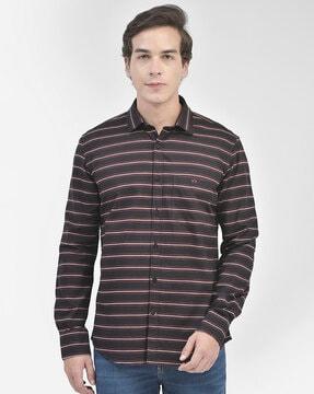 striped slim fit shirt with front patch-pocket