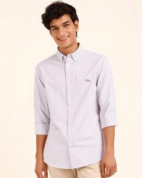 striped slim fit shirt with logo embroidery