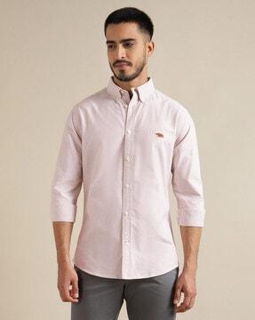 striped slim fit shirt with logo embroidery