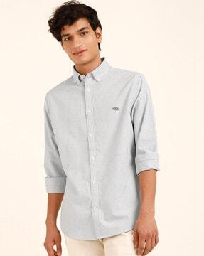 striped slim fit shirt with logo embroidery