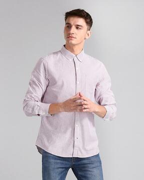 striped slim fit shirt with patch pocket