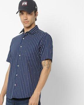 striped slim fit shirt with patch pocket