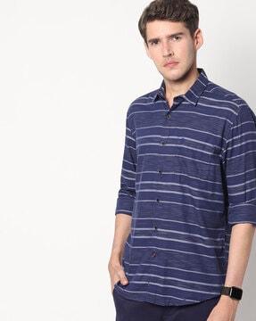 striped slim fit shirt with patch pocket