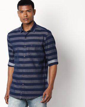 striped slim fit shirt with patch pocket