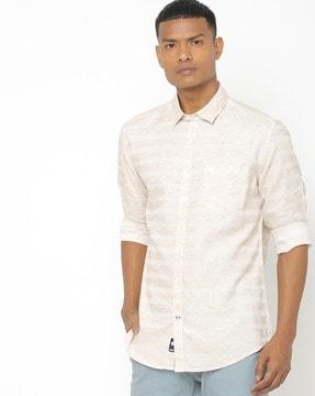 striped slim fit shirt with patch pocket