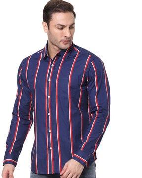 striped slim fit shirt with patch pocket