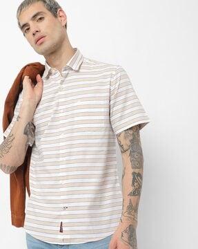 striped slim fit shirt with patch pocket