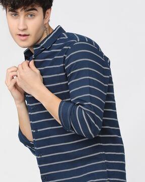 striped slim fit shirt with patch pocket