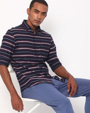 striped slim fit shirt with patch pocket