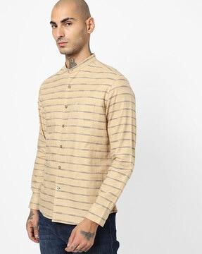 striped slim fit shirt with patch pocket