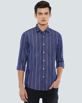 striped slim fit shirt with patch pocket