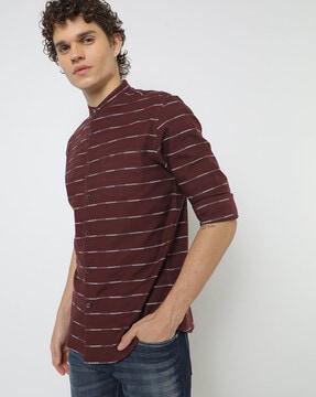 striped slim fit shirt with patch pocket