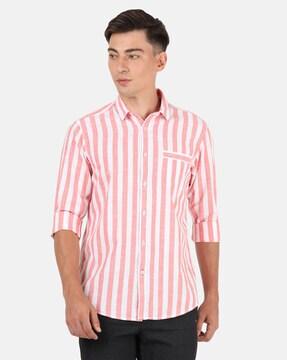 striped slim fit shirt with patch pocket