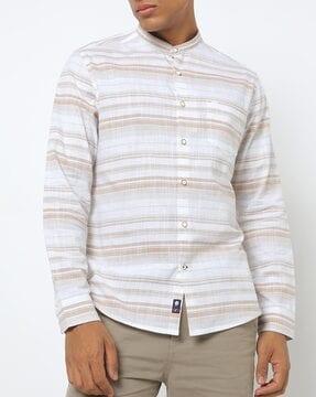 striped slim fit shirt with patch pocket