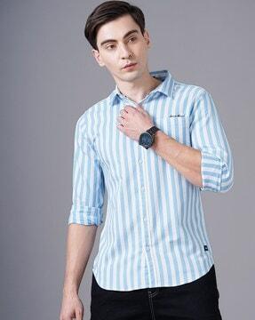 striped slim fit shirt with patch pocket