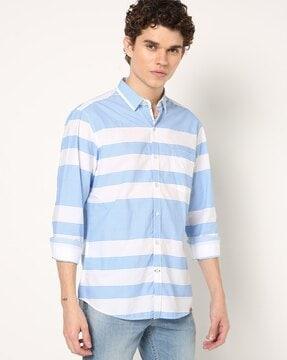 striped slim fit shirt with patch pocket