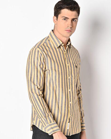 striped slim fit shirt with patch pocket