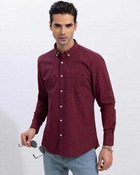 striped slim fit shirt with patch pocket