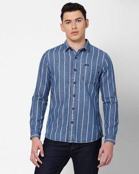 striped slim fit shirt with patch pocket