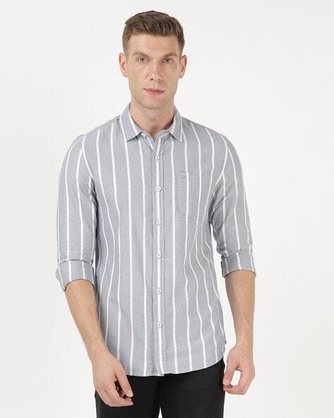 striped slim fit shirt with patch pocket