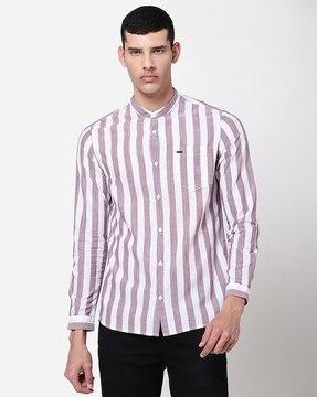 striped slim fit shirt with patch pocket