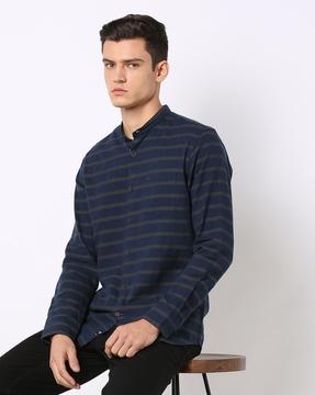 striped slim fit shirt with patch pocket