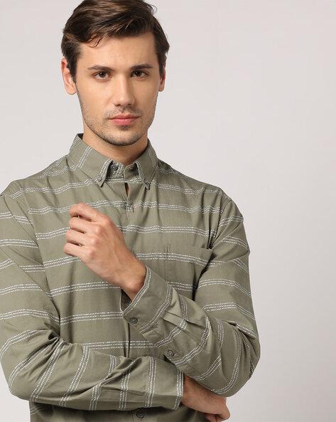 striped slim fit shirt with patch pocket