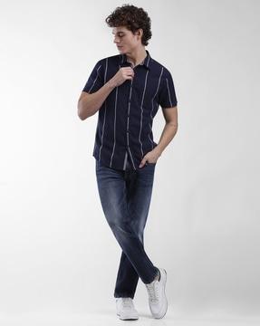 striped slim fit shirt with patch pocket