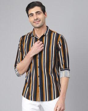 striped slim fit shirt with patch pocket