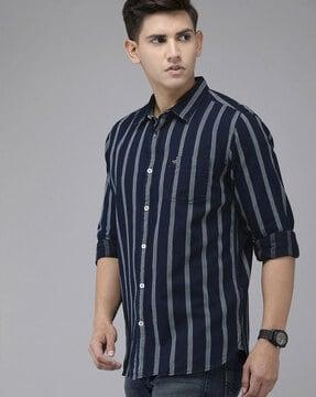 striped slim fit shirt with patch pocket