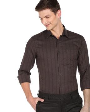 striped slim fit shirt with patch pocket