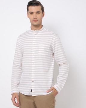 striped slim fit shirt with patch pocket