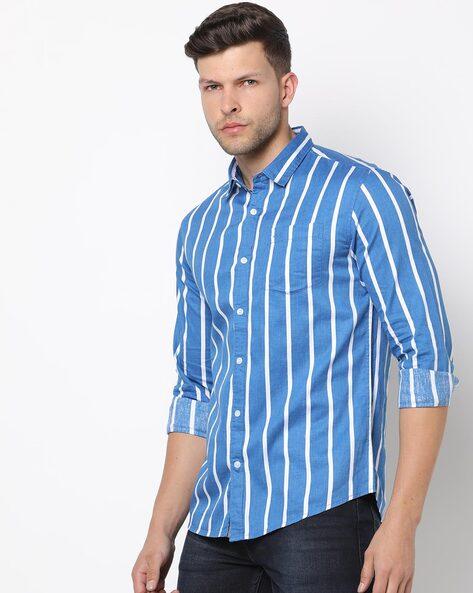 striped slim fit shirt with patch pocket