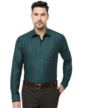 striped slim fit shirt with patch pocket