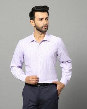 striped slim fit shirt with patch pocket