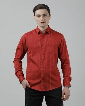 striped slim fit shirt with patch pocket