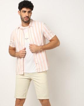 striped slim fit shirt with patch pocket