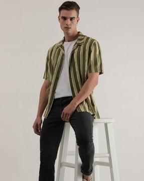 striped slim fit shirt with patch pocket