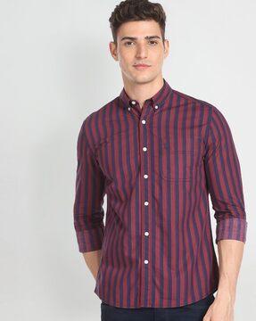 striped slim fit shirt with patch pocket