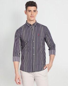 striped slim fit shirt with patch pocket