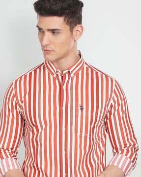 striped slim fit shirt with patch pocket